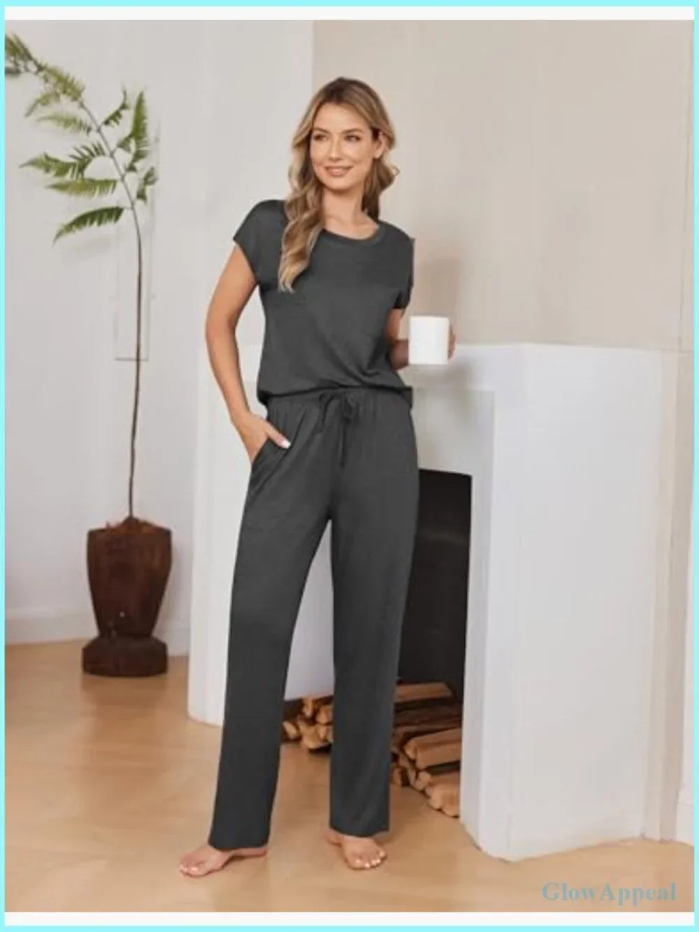 2 Pk Pajama Set Cap Sleeve Soft Loungewear Pjs with Pockets